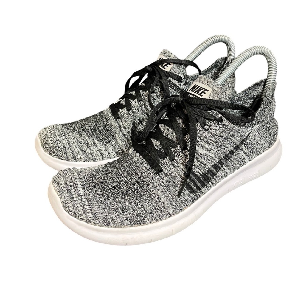 Nike Free RN Flyknit Women 8.5 Black White Oreo Running Shoes Sneaker 831070-100
